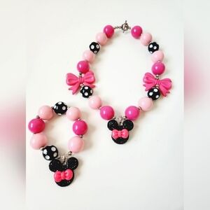 Pink and Black Kids Necklace and Bracelet Set